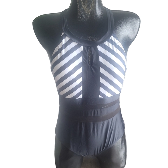 Shein Black and White Striped Swimsuit XL - Picture 1 of 5